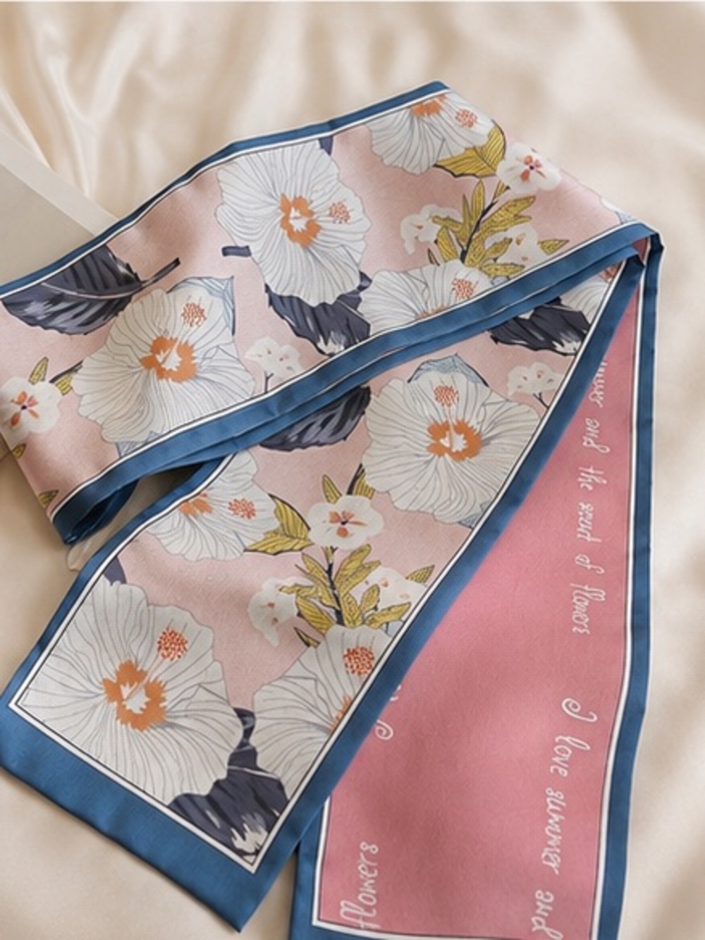Pink Floral Skinny Scarf | Hair • Neck • Handbag